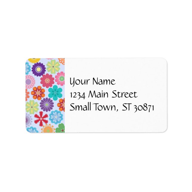 Girly Flower Power Colourful Floral Pattern Label (Front)