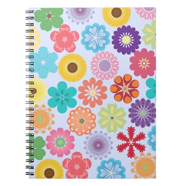 Girly Flower Power Colourful Floral Pattern Notebook (Front)