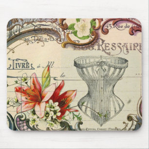 Girly french country lily Parisian vintage corset Mouse Pad