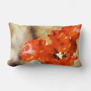 Girly Frilly Summer Red Garden Iris Painted Flower Lumbar Pillow
