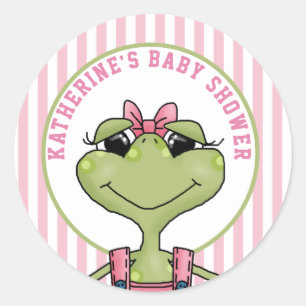Girly Frog Baby Shower Classic Round Sticker