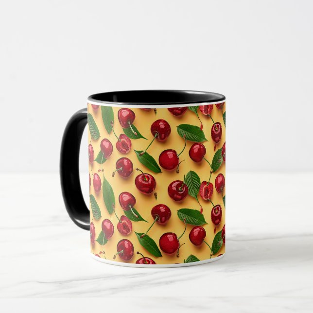 Girly Fruit Pretty Summer Cherry Pattern  Mug (Front Left)