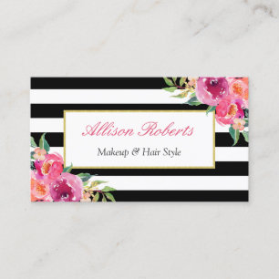 Girly Fuchsia Floral Makeup Artist Beauty Salon Business Card