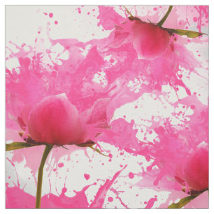 Girly fuchsia watercolor splatters flowers pattern fabric