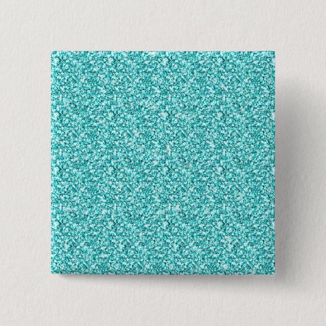 Girly, Fun Aqua Blue Glitter Printed 2 Inch Square Button (Front)
