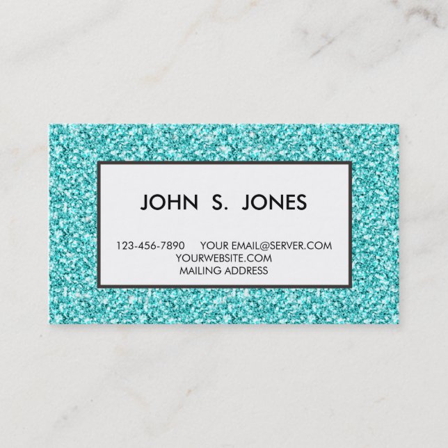 Girly, Fun Aqua Blue Glitter Printed Business Card (Front)