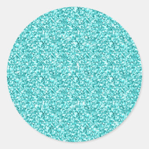 Girly, Fun Aqua Blue Glitter Printed Classic Round Sticker