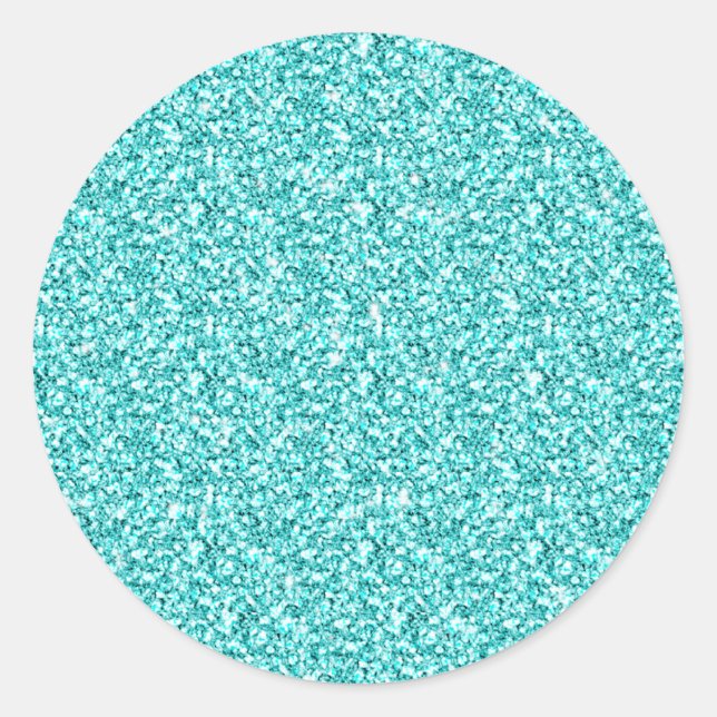 Girly, Fun Aqua Blue Glitter Printed Classic Round Sticker (Front)