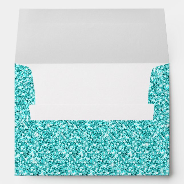 Girly, Fun Aqua Blue Glitter Printed Envelopes (Back (Bottom))