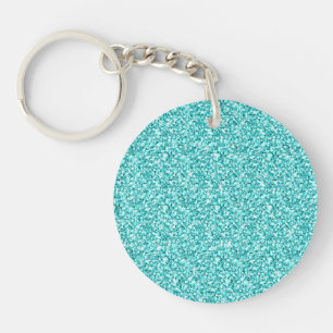 Girly, Fun Aqua Blue Glitter Printed Keychain