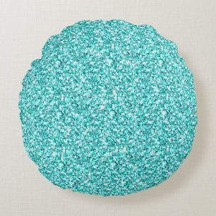 Girly, Fun Aqua Blue Glitter Printed Round Pillow