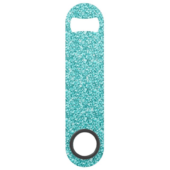 Girly, Fun Aqua Blue Glitter Printed Speed Bottle Opener (Front)