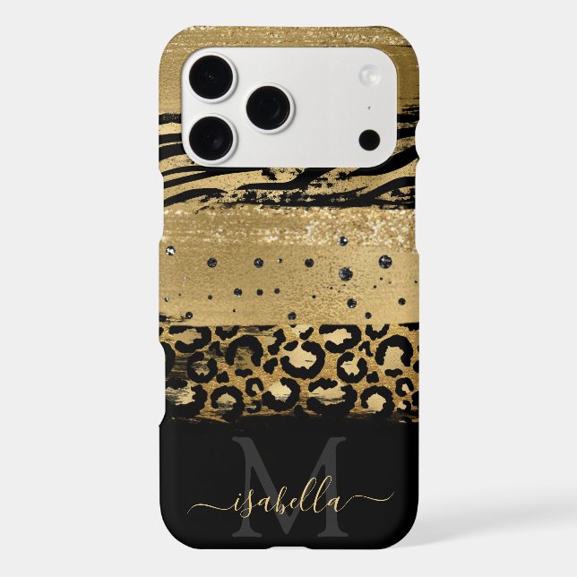 Girly Fun Modern Gold Glitter Script Monogrammed (Back)