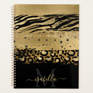 Girly Fun Modern Gold Glitter Script Monogrammed Planner