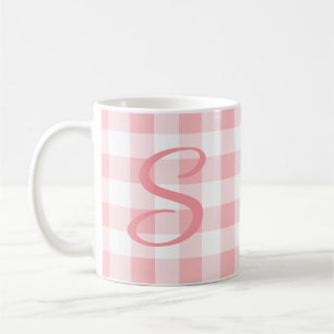 Girly Fun Pink Initial Mug   Pink Check Pattern