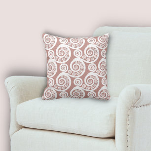 Girly Fun Pink & White Fern Frond Curls Pattern Throw Pillow