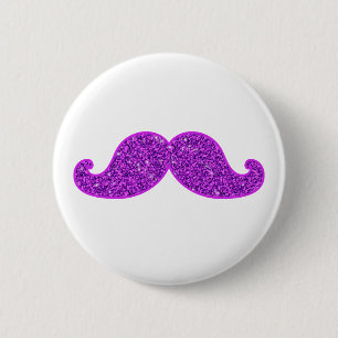 Girly fun retro moustache purple glitter 2 inch round button