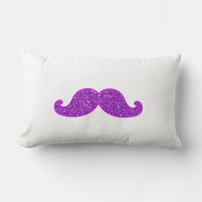 Girly fun retro moustache purple glitter lumbar pillow (Front)