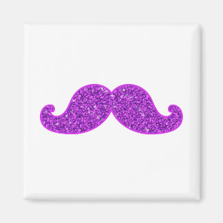 Girly fun retro moustache purple glitter printed magnet