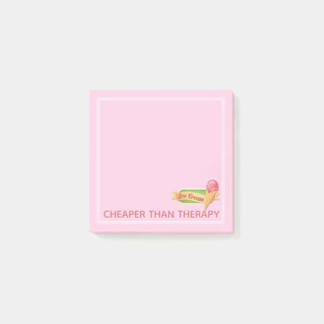 Girly Funny Therapy Pink Ice Cream Post-it Notes (Front)