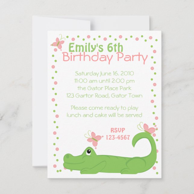 Girly Gator Invitation (Front)