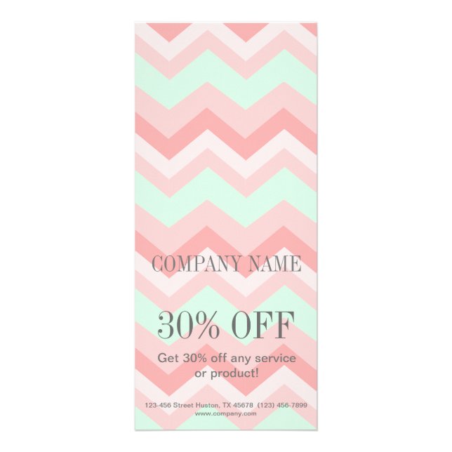 Girly Geometric Pattern pink and mint chevron Rack Card (Front)