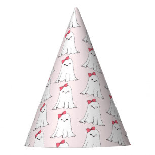Girly Ghost with Pink Bow Party Hat