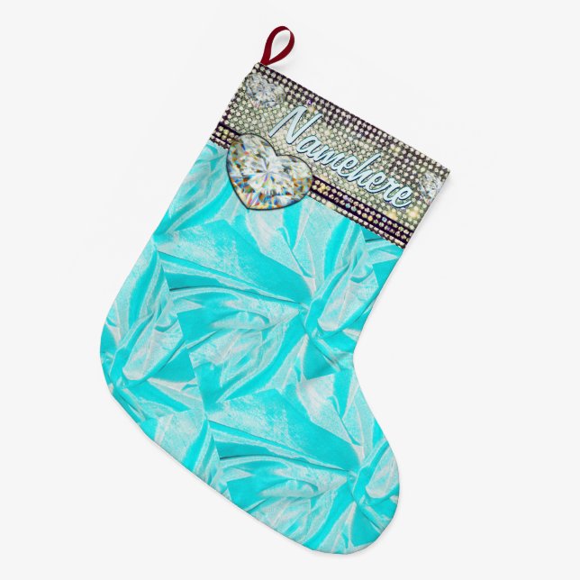 Girly Gift Stocking! Bling! Diamonds! Add Name! Large Christmas Stocking (Front (Hanging))