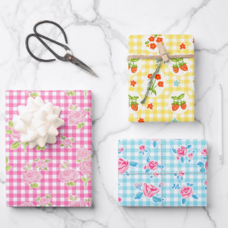 girly gingham check pattern wrapping paper sheet