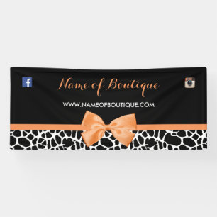 Girly Giraffe Print Boutique Orange Bow 6 ft Banner