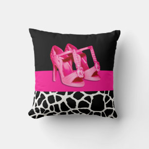 Girly Giraffe Print Cute Pink Shoes With Name Throw Pillow