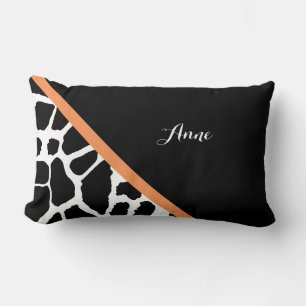 Girly Giraffe Print Modern Orange Stripe With Name Lumbar Pillow
