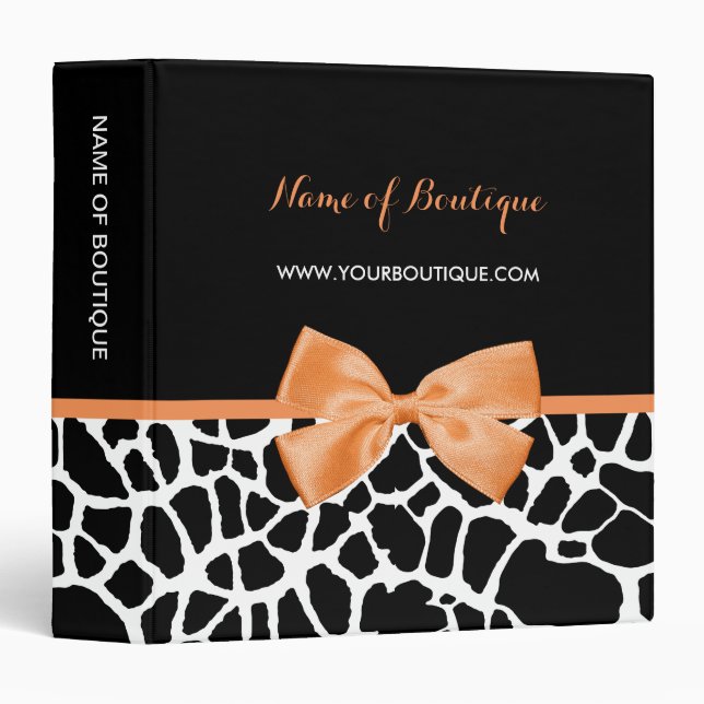 Girly Giraffe Print Orange Bow Fashion Boutique Binder (Front/Spine)