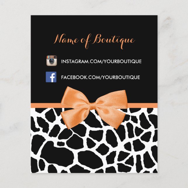 Girly Giraffe Print Orange Bow Fashion Boutique Flyer (Front)