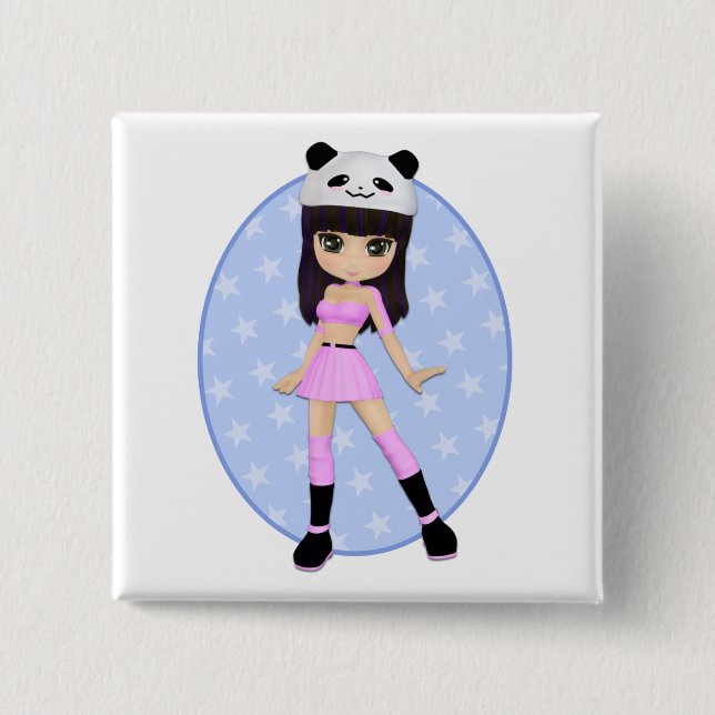 Girly Girl Debbie Party Square Button (Front)