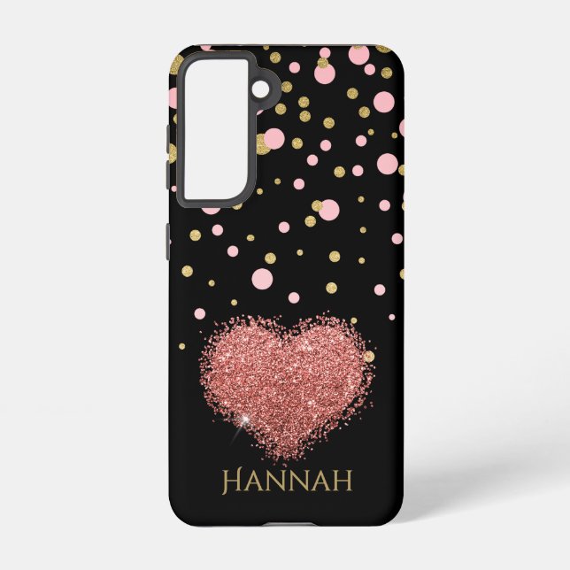 Girly Girl Glam Pink Glitter Heart Samsung Galaxy S21 Case (Back)