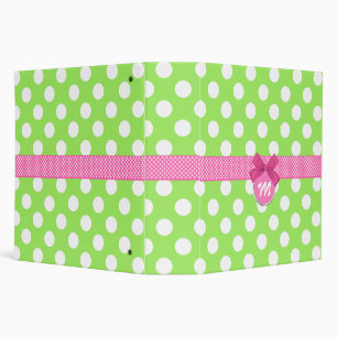 Girly Girl Green & Pink Polka Dot Monogram Binder