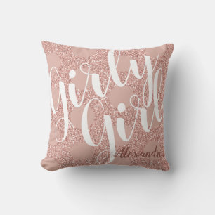 Girly Girl Rose Blush Glitter Polka Dot Named Thro Throw Pillow