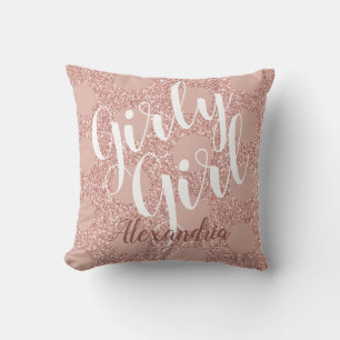 Girly Girl Rose Blush Glitter Polka Dot Named Throw Pillow