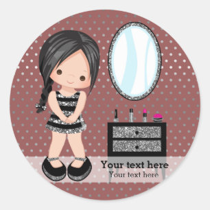 Girly girl silver - choose background colour classic round sticker