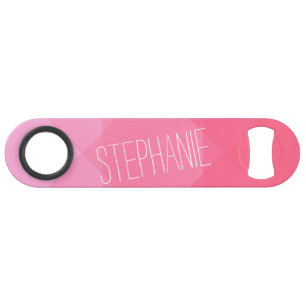 Girly Girly Pink Geometric Pattern Monogram Speed Bottle Opener