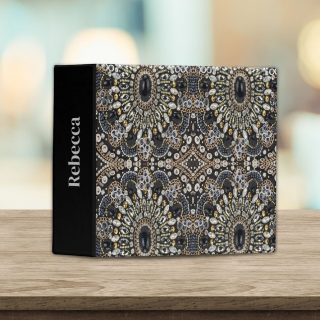 girly glam art deco black gold bohemian  binder (girly glam art deco black gold bohemian 3 ring binder)