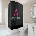Girly & Glam Black, White, Hot Pink Monogram Name<br><div class="desc">Personalized monogram girly and glam black shower curtain with white and hot pink writing. This glamourous shower curtain can be easily personalized with your own custom first name and monogram initial. You can even change the text colour and font style using the customize option.</div>