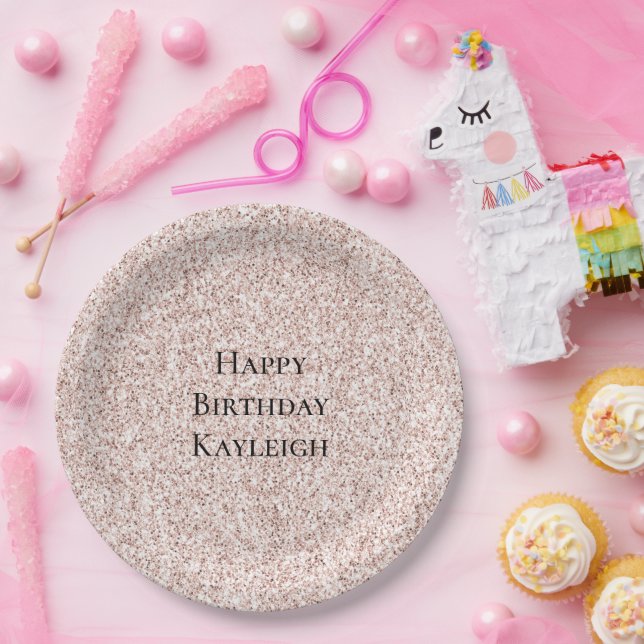 Girly Glam Blush Pink Glitter Birthday Paper Plate (Party)