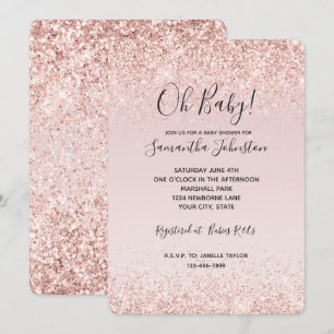 Girly Glam Blush Pink Glitter Sparkle Baby Shower Invitation
