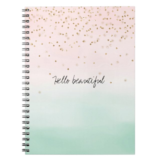 Girly Glam Blush Pink Mint Gold Sparkle Confetti Notebook (Front)