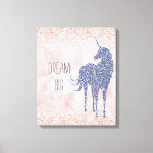 Girly Glam Blush Pink Purple Unicorn Glitter Canvas Print