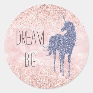 Girly Glam Blush Pink Purple Unicorn Glitter Classic Round Sticker