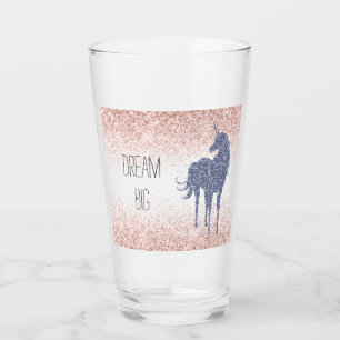 Girly Glam Blush Pink Purple Unicorn Glitter Glass