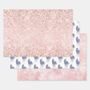 Girly Glam Blush Pink Purple Unicorn Glitter Wrapping Paper Sheet